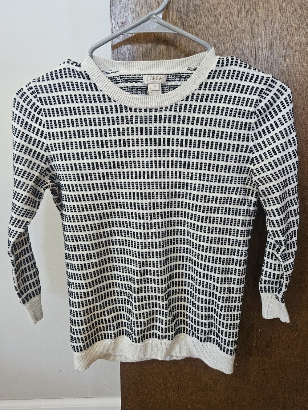 J. Crew Black and Cream White Crewneck Cotton 3/4 Sleeve Sweater Top Size XS